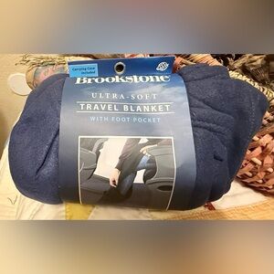 Brookstone Ultra Soft Travel Blanket with Foot Pocket and Carrying Case in Blue